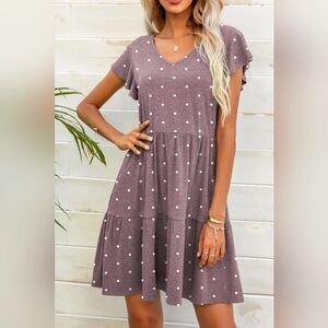 Elegant Mauve Polka Dot Mini Dress